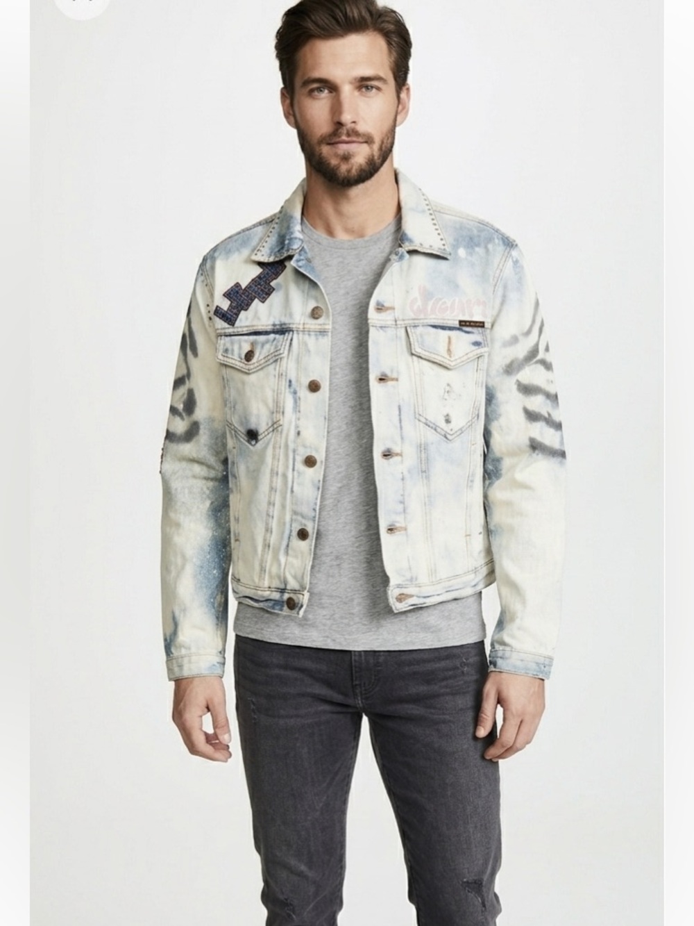 Custom DIY Studded Acid Wash Denim Jacket | Punk Grunge Art